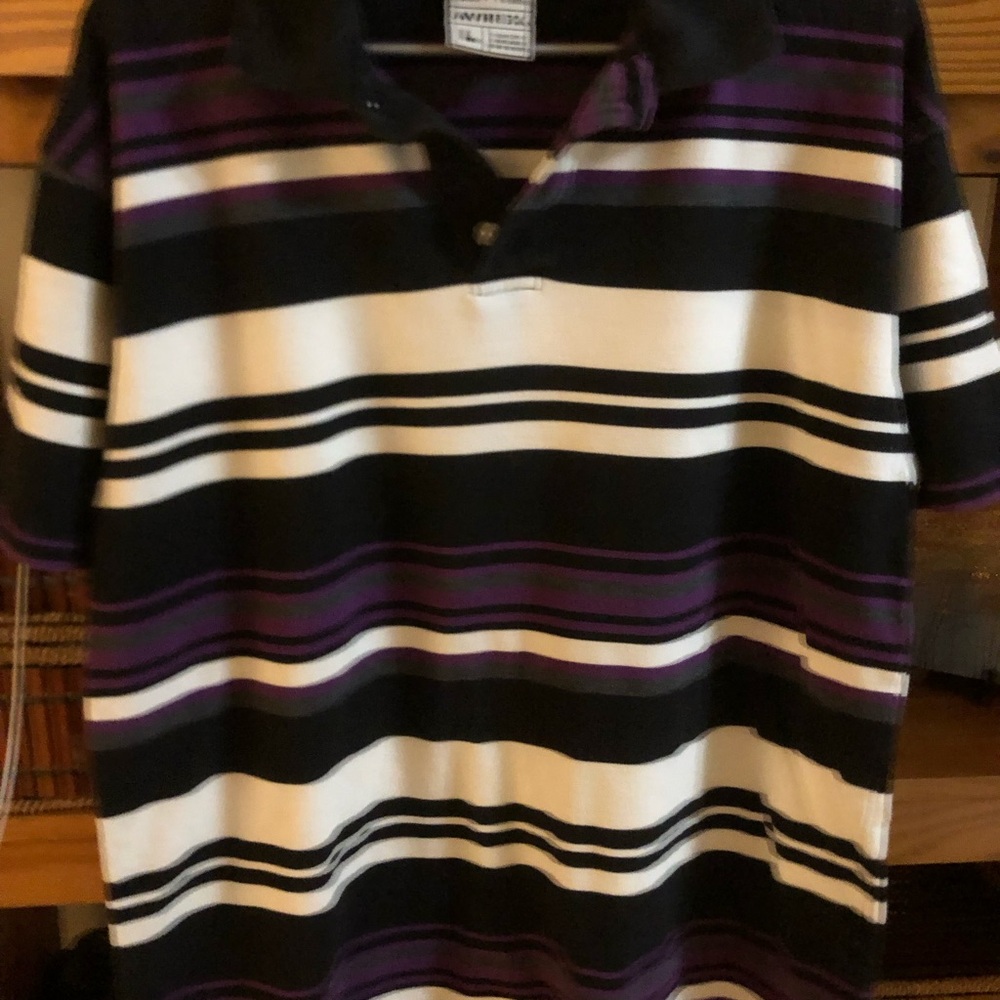 Vintage Y2K Avirex Exclusive Black and Purple Striped Polo